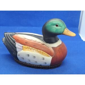 Jasco Mallard Duck Decoy Figurine Bisque Porcelain Lint Brush Base Taiwan ROC 5"
